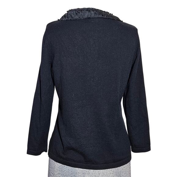 Black Embellished Neckline Snap Close Cardigan Sweater Size Medium - Picture 2 of 5